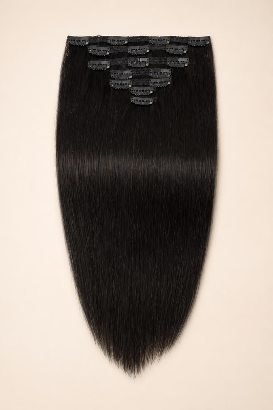 Black Straight Clip-In Hair Extensions – 16, 18 & 22 Inch