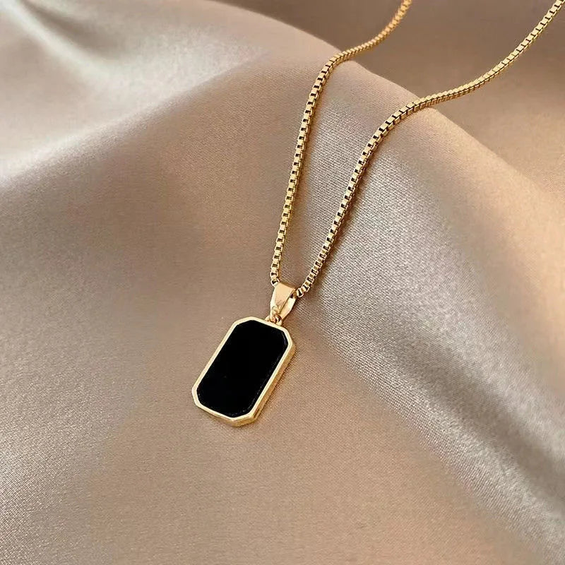 Fashion Square Necklace for Women Korean Black Geometric Pendant Necklace Collar Neck Gold Color Chain Charm Jewelry Party Gift