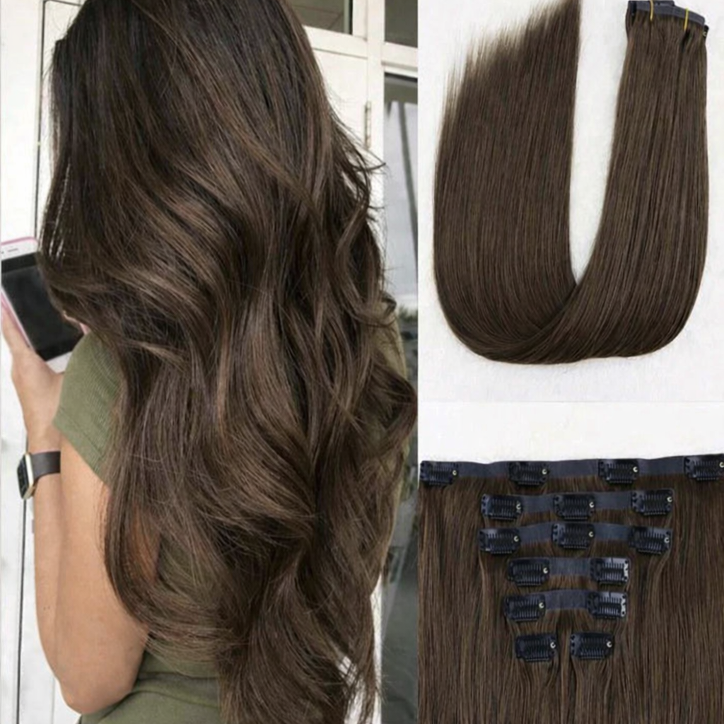Brown straight clip-in Extensions